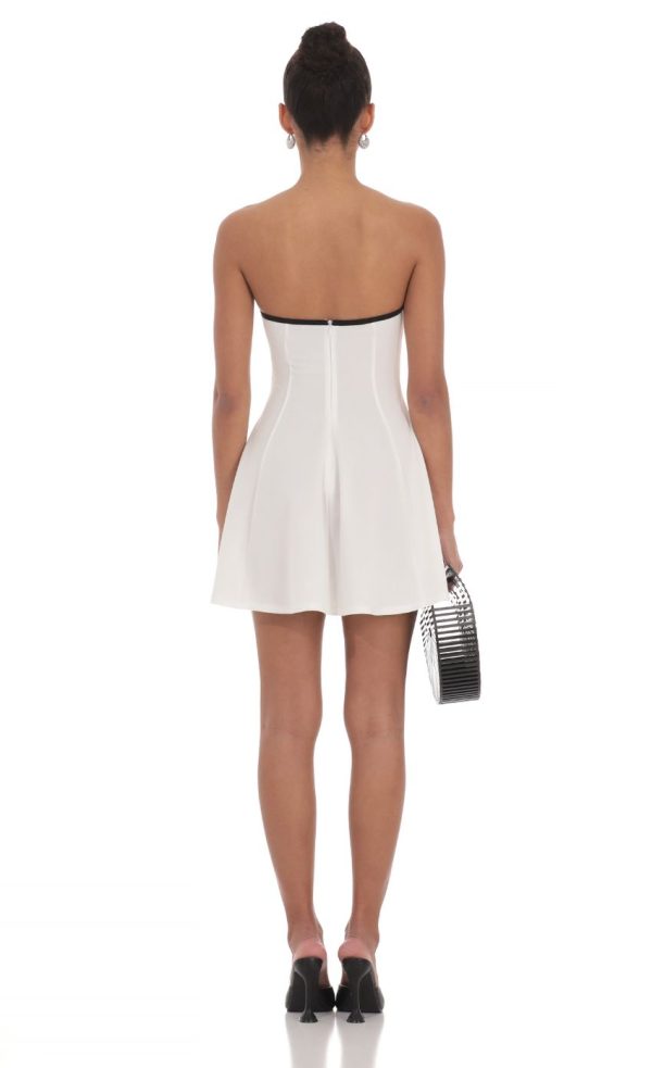 Black Trim Fit and Flare Dress in White - Image 2