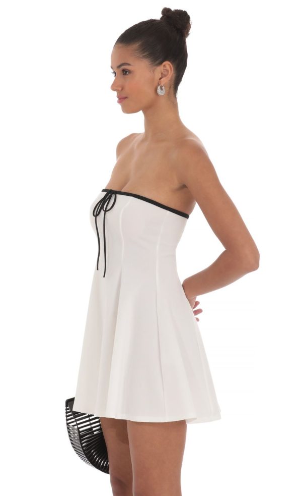 Black Trim Fit and Flare Dress in White - Image 3