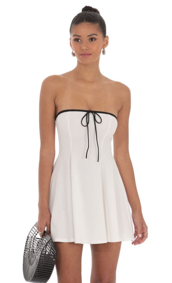 Black Trim Fit and Flare Dress in White - Image 4