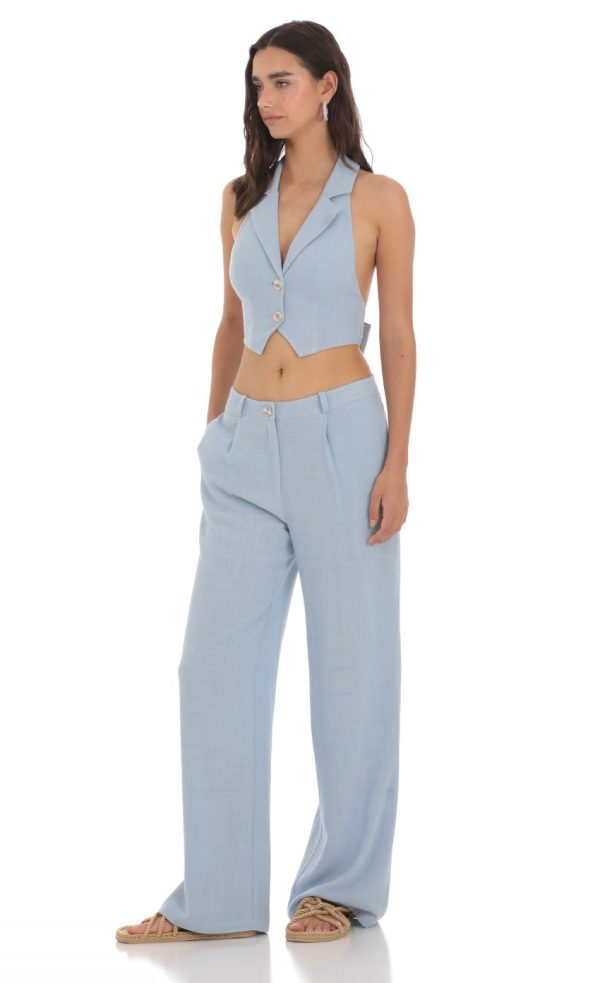 Wide Leg Linen Pants in Blue - Image 3