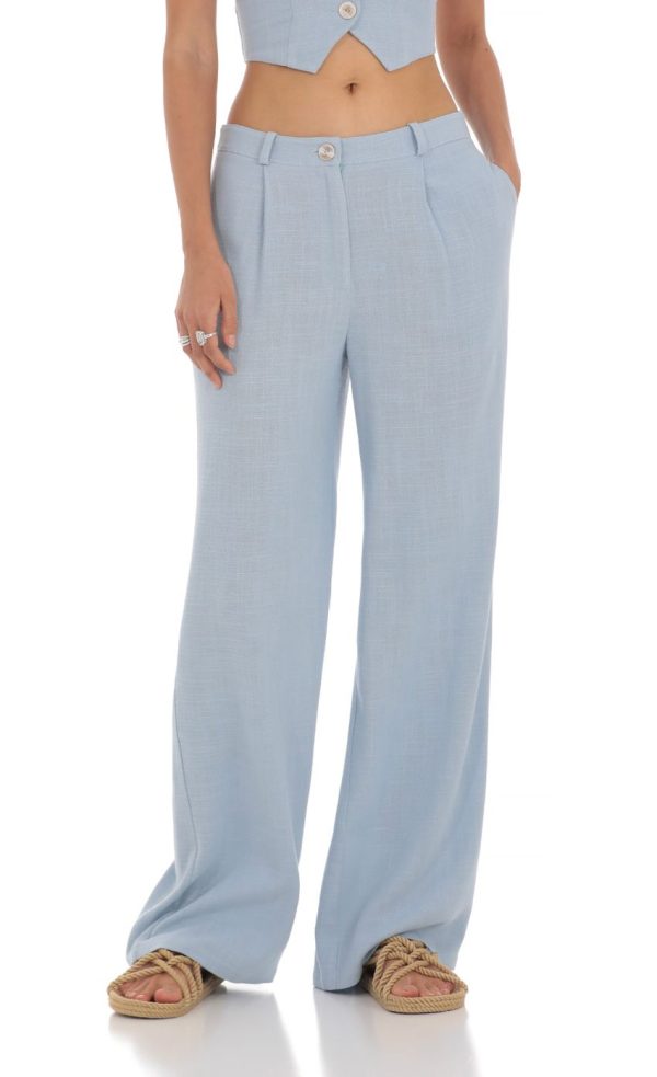 Wide Leg Linen Pants in Blue - Image 4