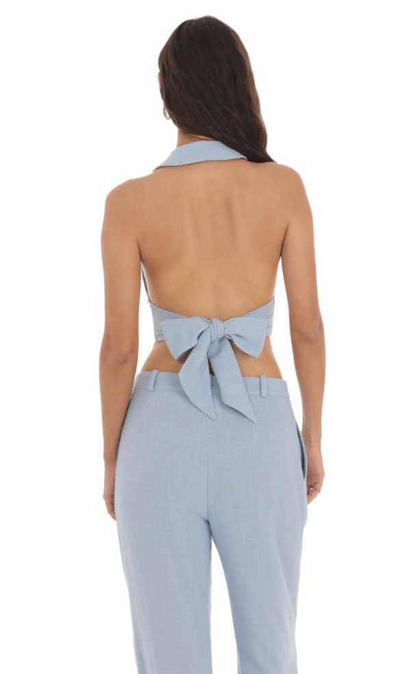 Linen Collared Vest Top in Blue