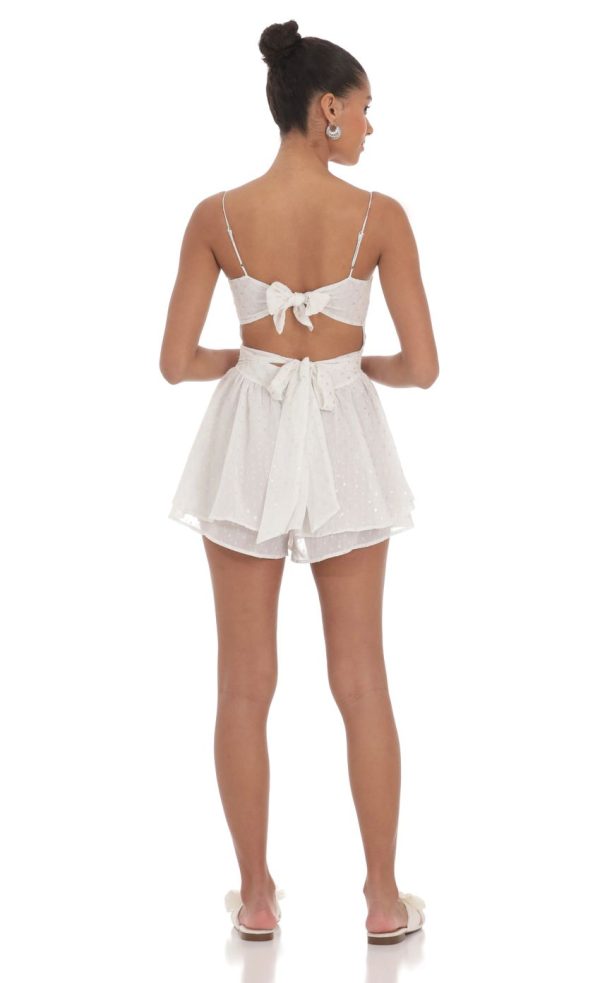 Shimmer Dotted Double Ruffle Romper in White - Image 2