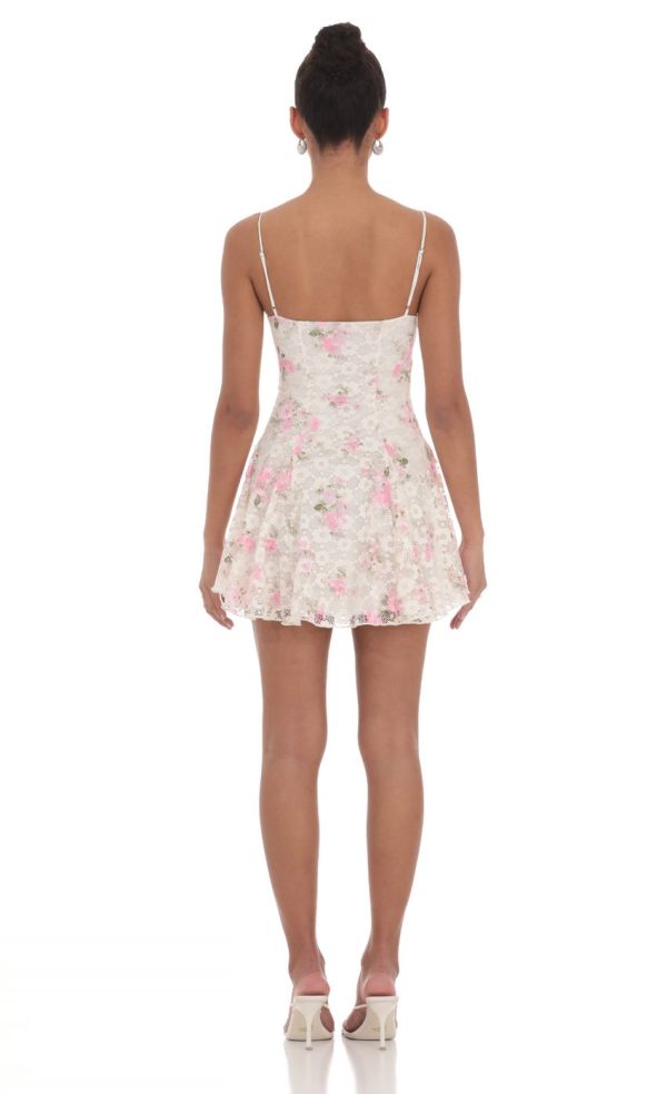 Floral Lace A-line Dress in White - Image 2