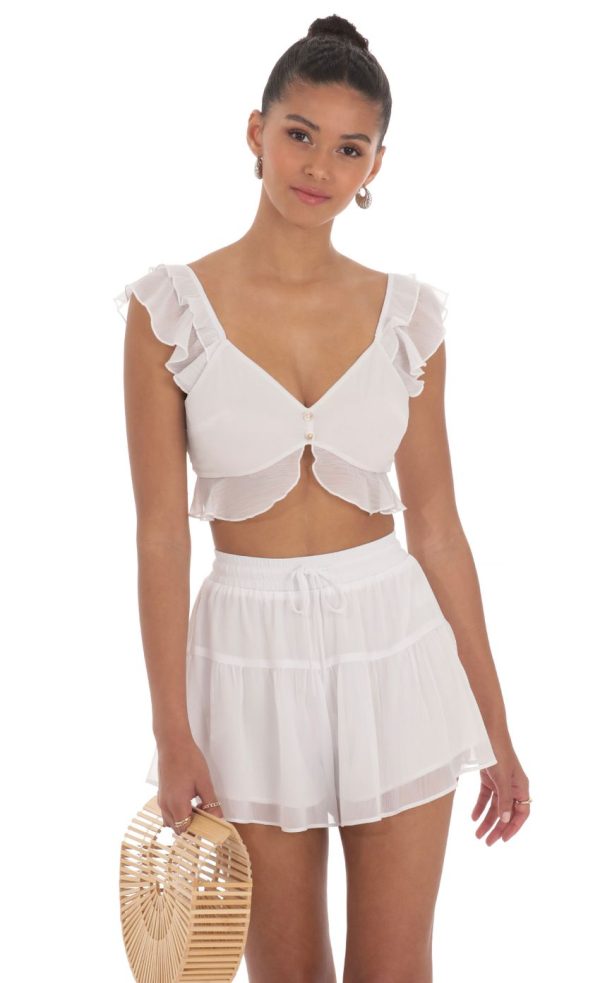 Crinkle Chiffon Set in White
