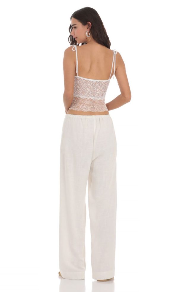 Linen Drawstring Pants in Cream - Image 2