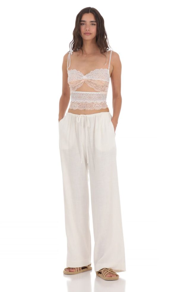 Linen Drawstring Pants in Cream - Image 3