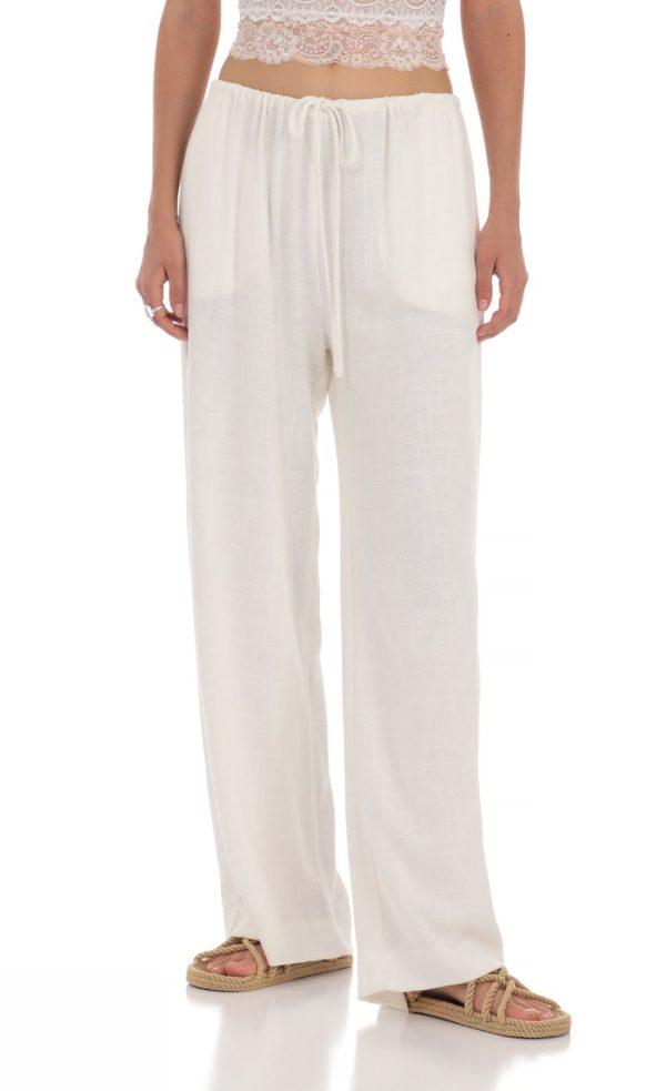 Linen Drawstring Pants in Cream - Image 4