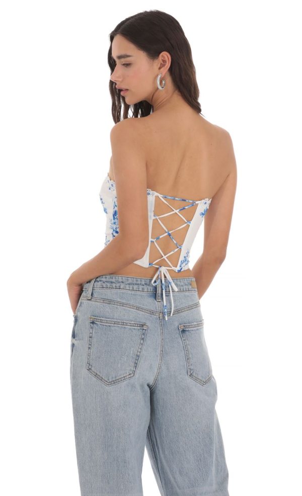 Strapless Floral Top in White - Image 2