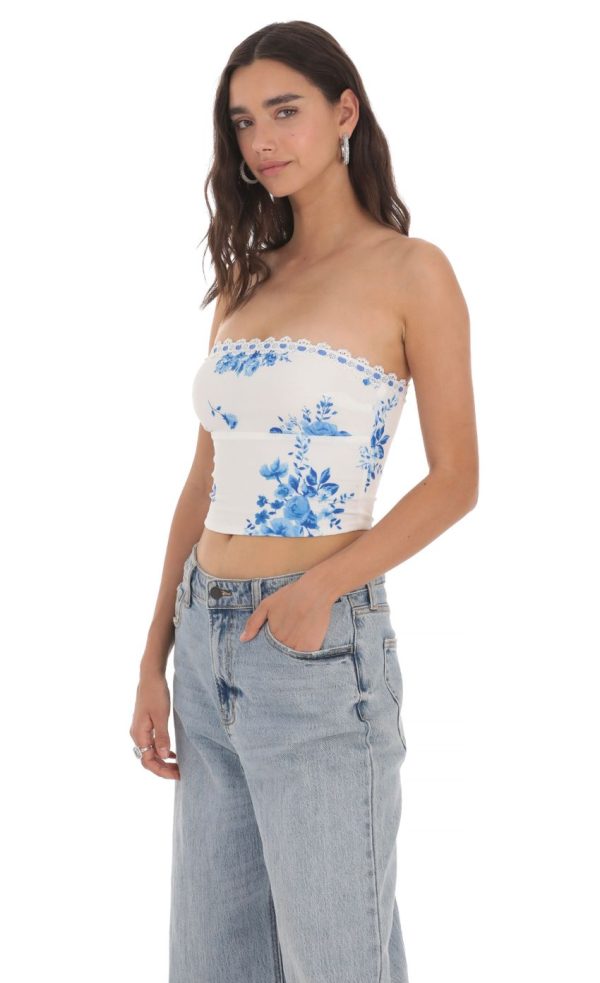 Strapless Floral Top in White - Image 3