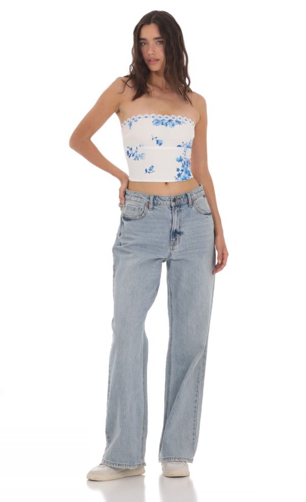 Strapless Floral Top in White - Image 4