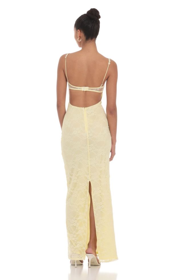 Lace Floral Trim Maxi Dress in Yellow - Image 2