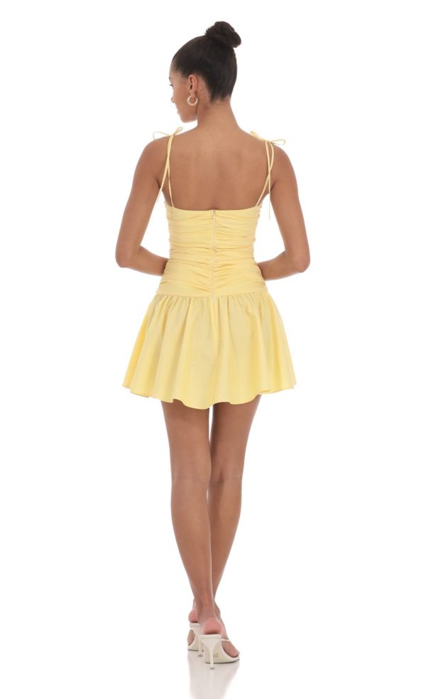 Ruched Fit and Flare Dress in Yellow - Image 2