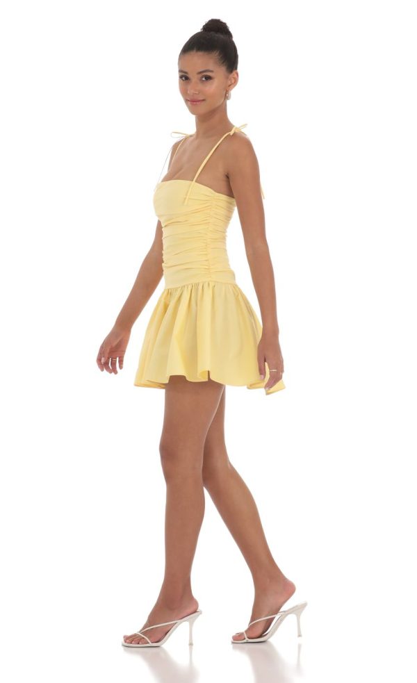 Ruched Fit and Flare Dress in Yellow - Image 3