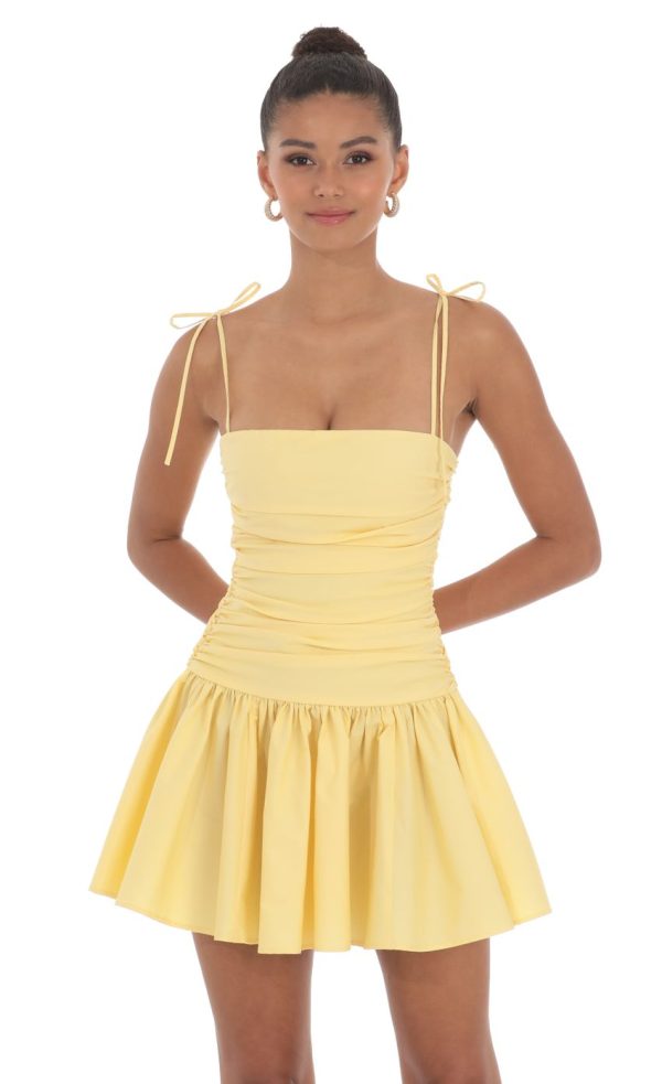 Ruched Fit and Flare Dress in Yellow - Image 4