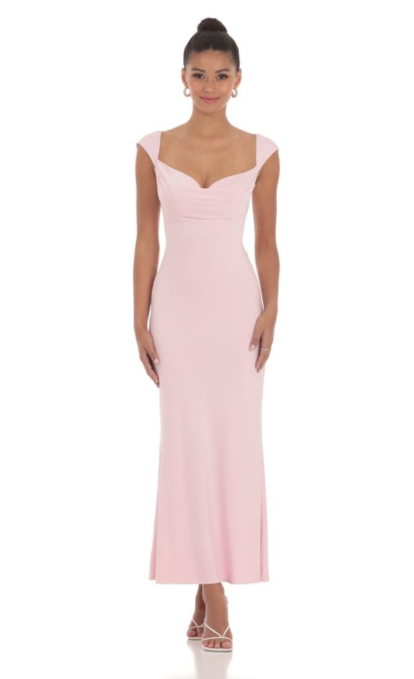 Strappy Cowl Neck Maxi Dress in Pink - Image 2