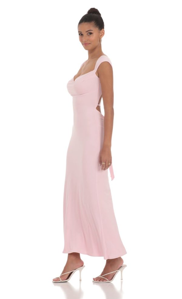Strappy Cowl Neck Maxi Dress in Pink - Image 3