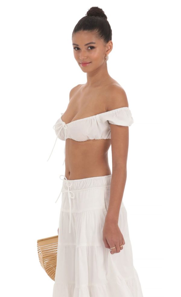 Off Shoulder Crop Top in White - Image 3