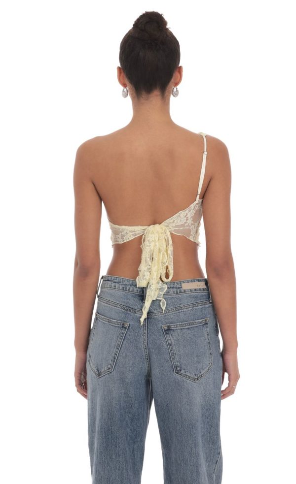 One Shoulder Lace Top in Yellow - Image 2