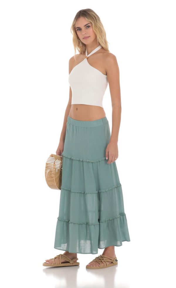 Flowy Maxi Skirt in Sage Blue