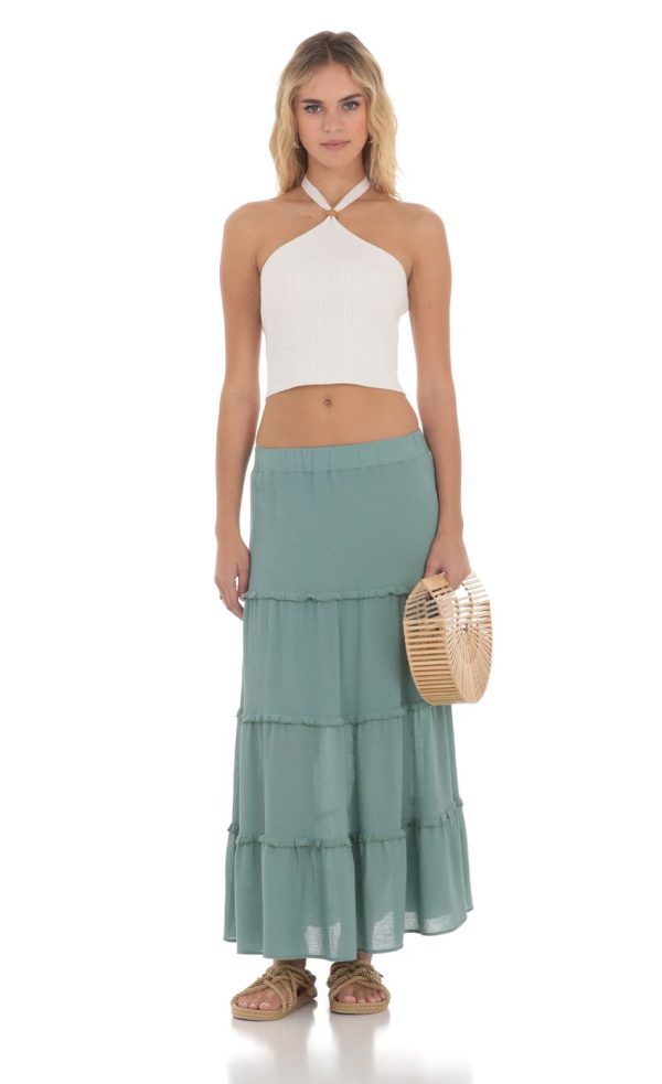 Flowy Maxi Skirt in Sage Blue - Image 2