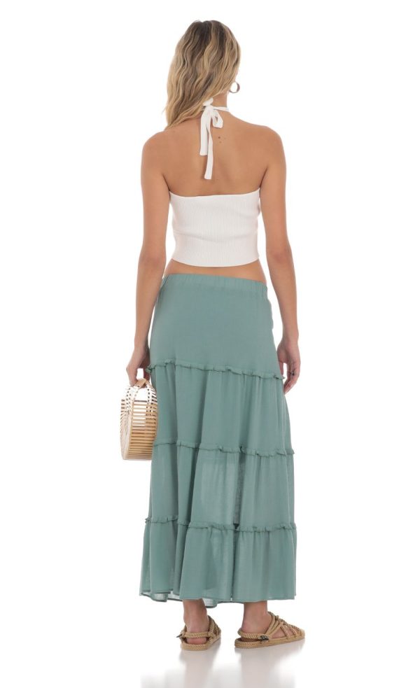 Flowy Maxi Skirt in Sage Blue - Image 3