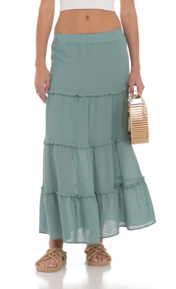 Flowy Maxi Skirt in Sage Blue - Image 4