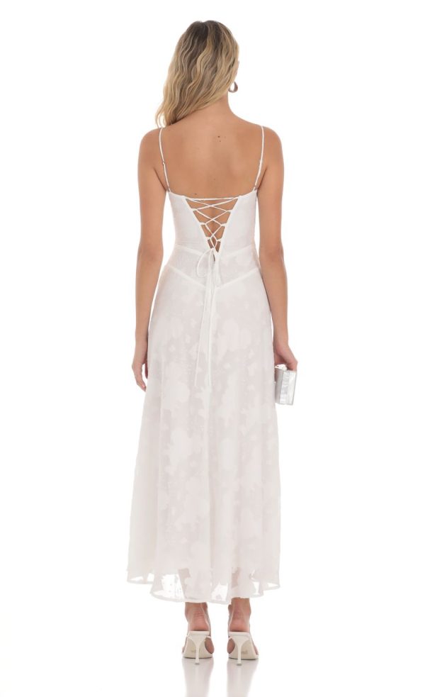 Textured Floral Maxi Dress in White - Image 2