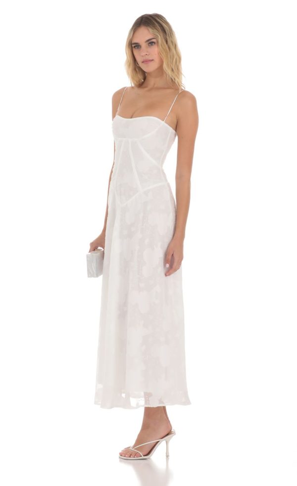 Textured Floral Maxi Dress in White - Image 3