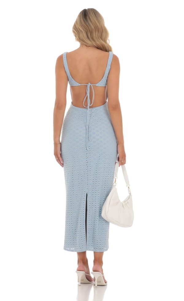 Eyelet Double Ties Maxi Dress in Blue - Image 2