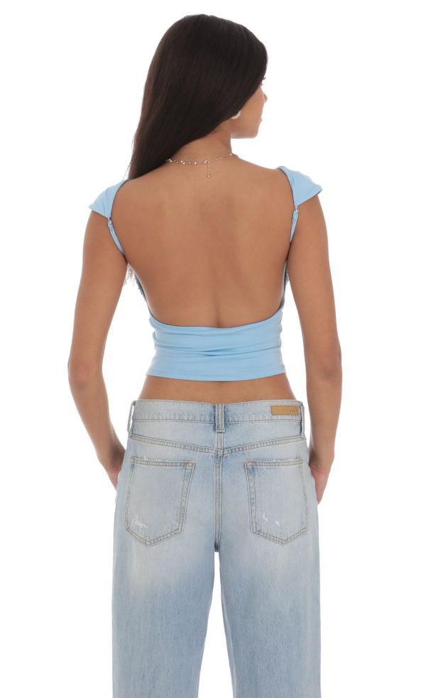 High Neck Open Back Top in Light Blue
