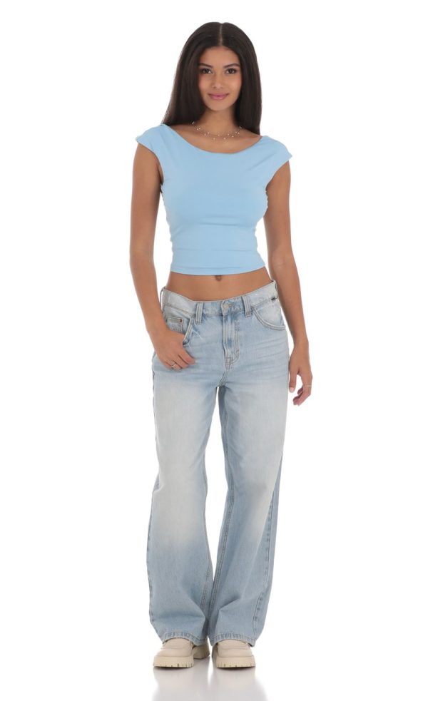 High Neck Open Back Top in Light Blue - Image 4