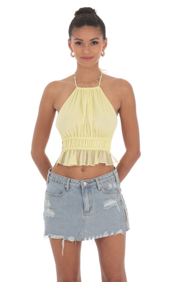 Shimmer Halter Open Back Top in Yellow - Image 2