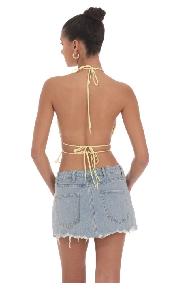 Shimmer Halter Open Back Top in Yellow - Image 3