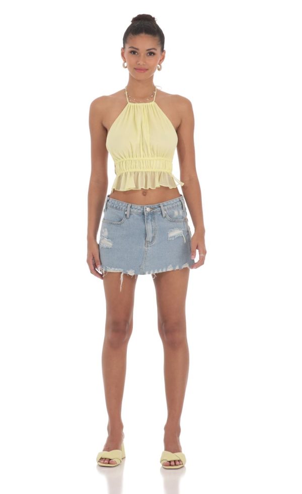Shimmer Halter Open Back Top in Yellow - Image 4