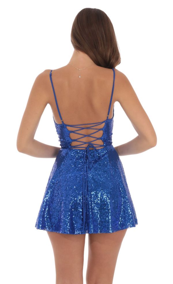 Sequin Cowl Neck Dress in Blue - Image 2
