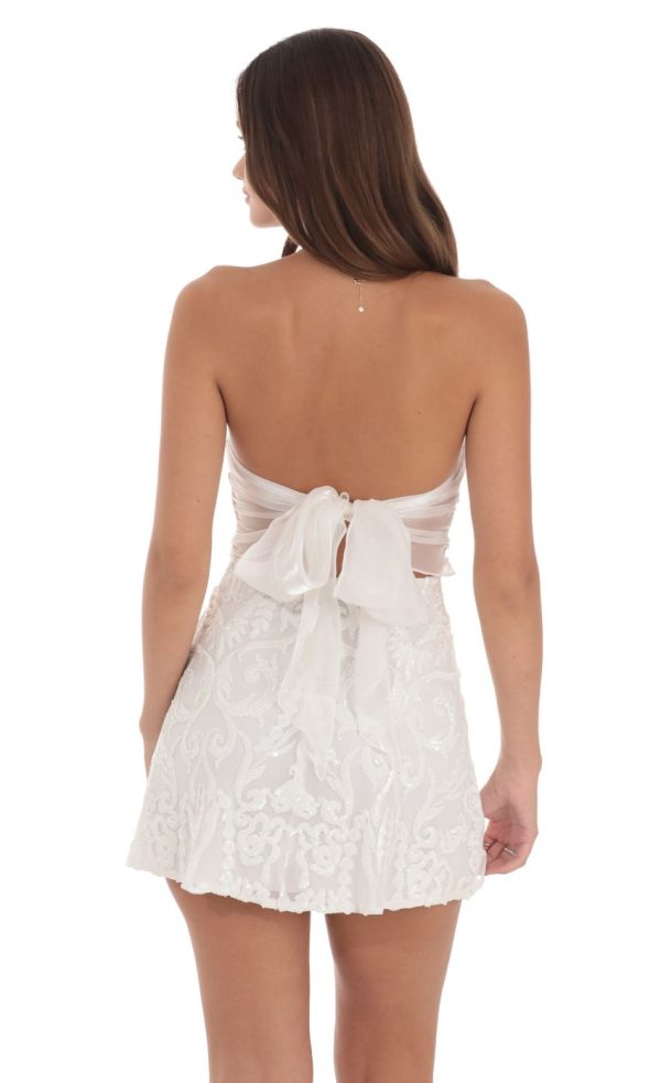 Sequin Mesh Strapless Dress in White - Image 2