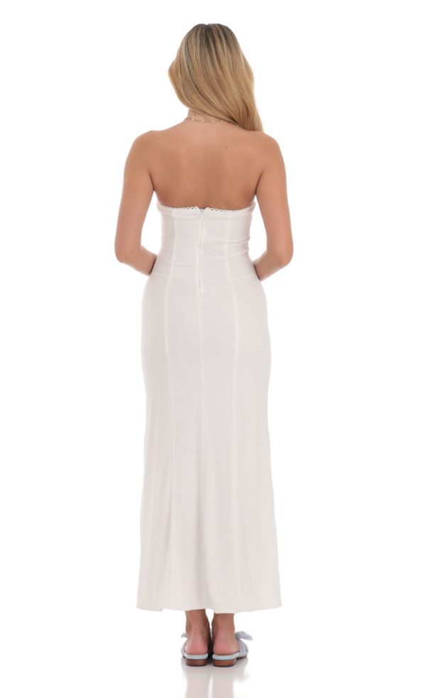 Mesh Strapless Maxi Dress in White - Image 2