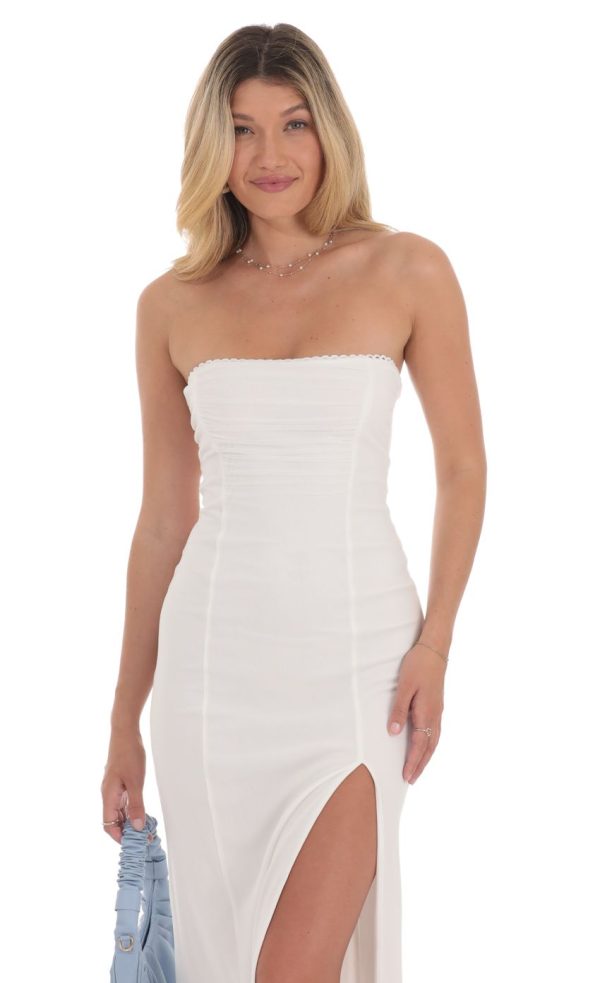Mesh Strapless Maxi Dress in White - Image 4