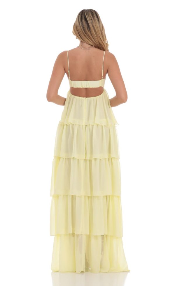Ruffle Front Tie Maxi Dress in Yellow - Image 2