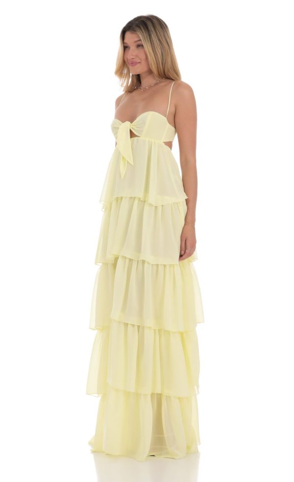 Ruffle Front Tie Maxi Dress in Yellow - Image 3