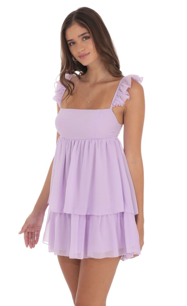 Chiffon Ruffle Dress in Lavender - Image 3
