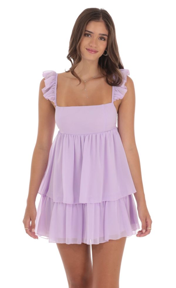 Chiffon Ruffle Dress in Lavender - Image 4