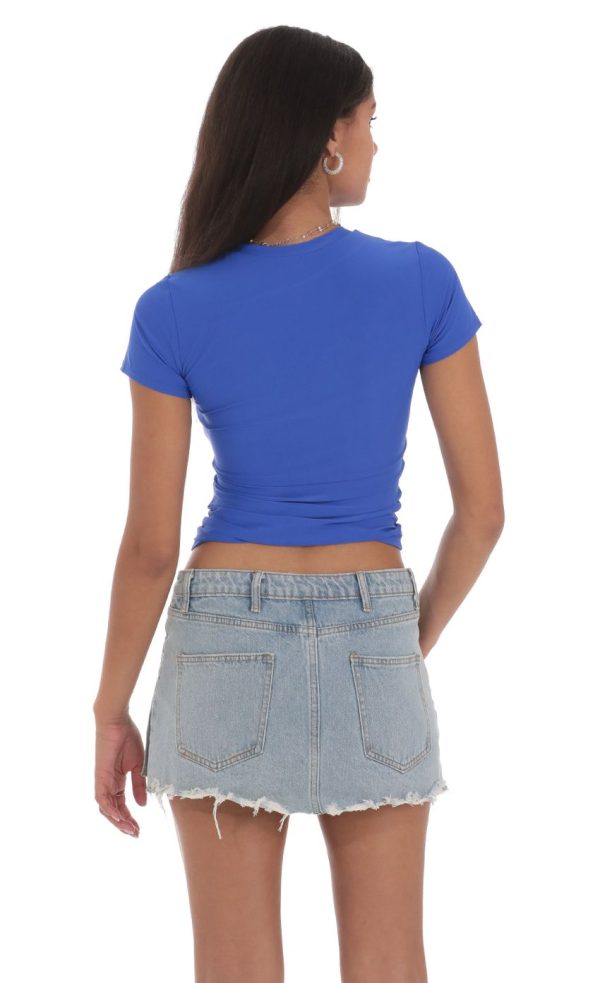 Stretch Short Sleeve Top in Blue - Image 2