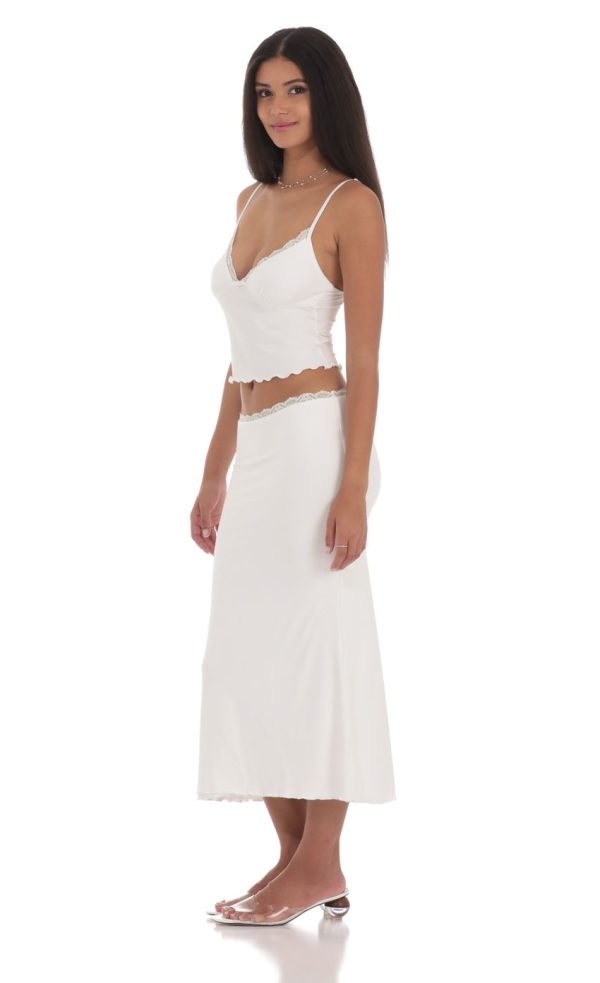 Lace Trim Maxi Two Piece Set in White - Image 3