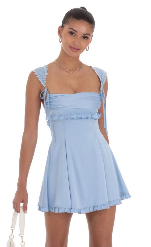 Satin Cap Sleeve Dress in Blue