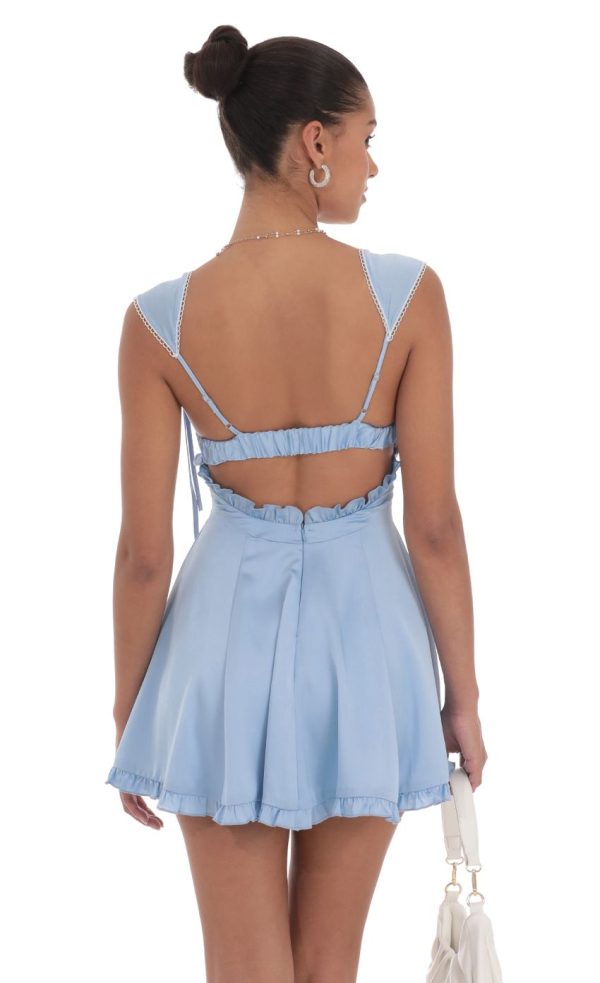 Satin Cap Sleeve Dress in Blue - Image 2