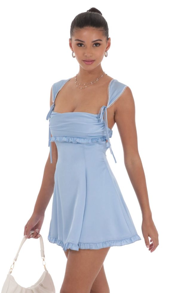 Satin Cap Sleeve Dress in Blue - Image 3