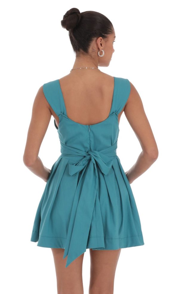 Double Bow A-Line Dress in Turquoise Blue - Image 2