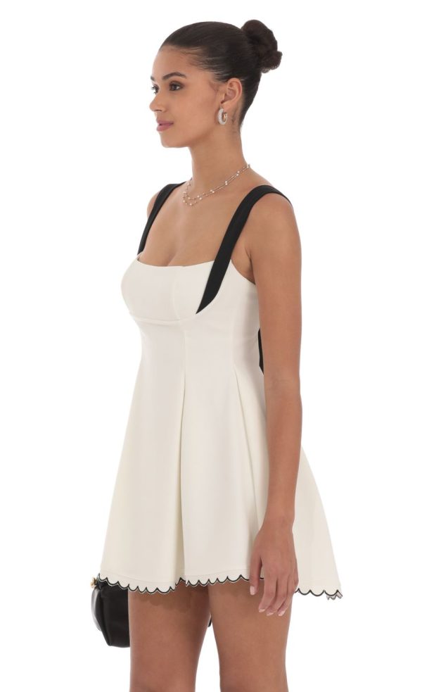 Scallop Hem Fit and Flare Dress in White - Image 3